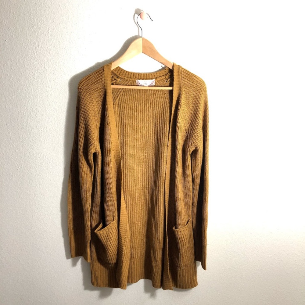Mustard Yellow Long Knit Cardigan with Pockets